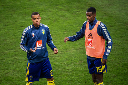 Alexander Isak and Robin Quaison of Sweden