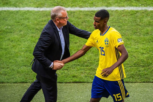Janne Andersson, head coach and Alexander Isak of Sweden