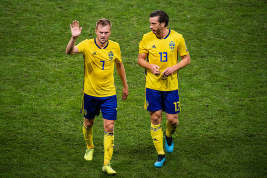Sebastian Larsson and Gustav Svensson of Sweden leaves the