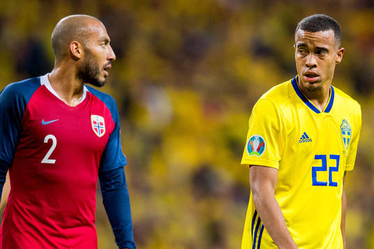 Haitam Aleesami of Norway and Robin Quaison of Sweden