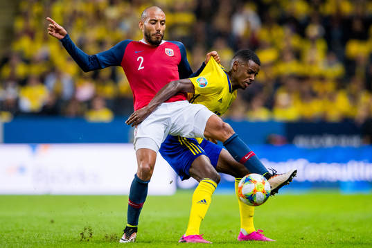 Haitam Aleesami of Norway and Alexander Isak of Sweden