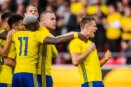 Mattias Svanberg of Sweden celebrate with teammates