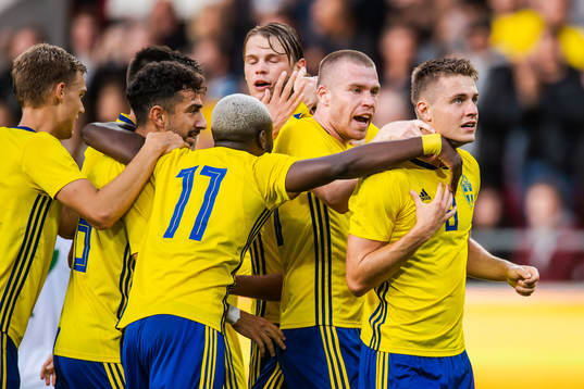 Mattias Svanberg of Sweden celebrate with teammates