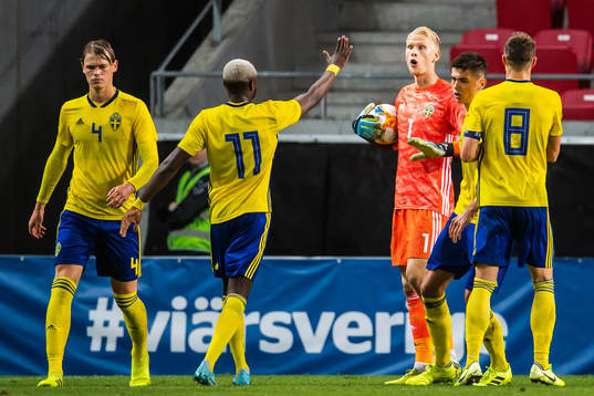 Goalkeeper Pontus Dahlberg of Sweden celebrate with
