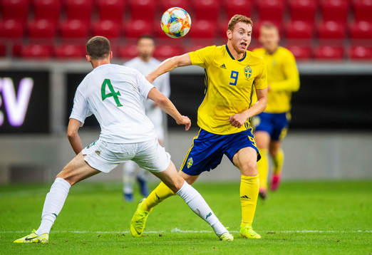 Dejan Kulusevski of Sweden and Conor Masterson of Ireland