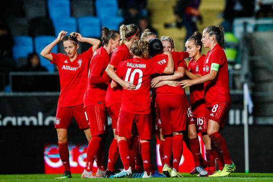 Players of Bayern Munich celebrate the 0-1 goal by Mandy
