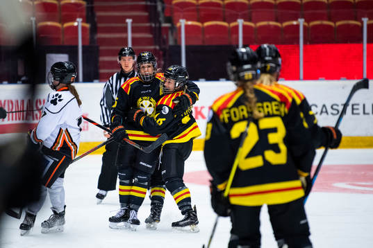 Brynäs Lara Stalder jublar med lagkamrater