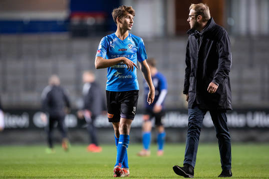 Halmstads Rasmus Wiedesheim-Paul och tränare Magnus Haglund