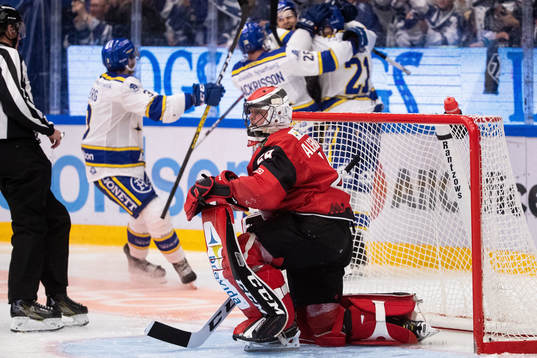 Malmö Redhawks målvakt Oscar Alsenfelt deppar