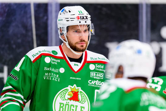 Rögles  Mattias Sjögren innan ishockeymatchen i SHL