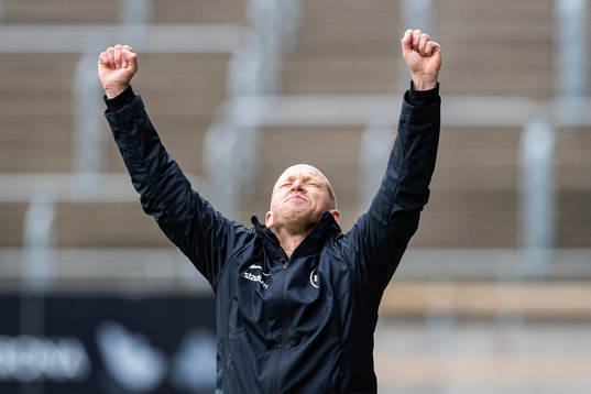 Landskronas tränare Billy Magnusson jublar
