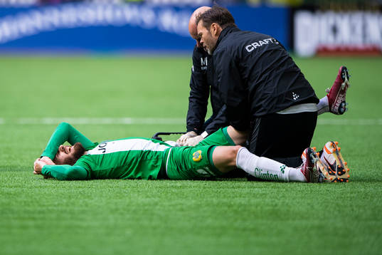 Hammarbys Simon Sandberg ligger skadad