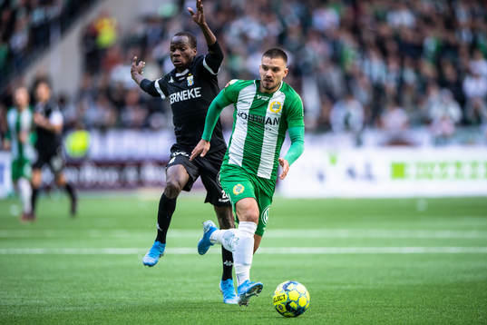 Hammarbys Vladimir Rodic och IFK Göteborgs Alhassan Yusuf