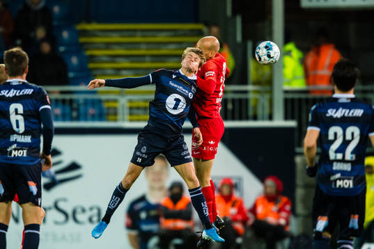 Sondre Sørli of Kristiansund and Ruben Kristiansen of Brann