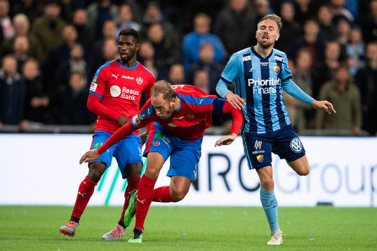 Helsingborgs Mohammed Abubakari och Andreas Granqvist med