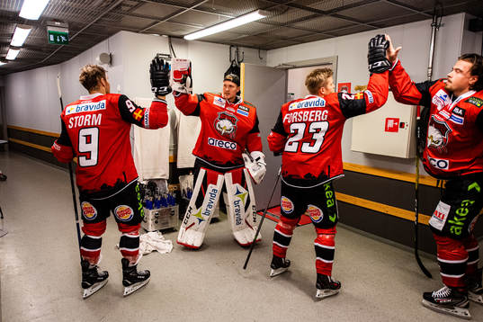 Malmö Redhawks Frederik Storm, Christoffer Forsberg och