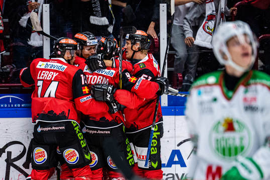 Malmö Redhawks Konstantin Komarek jublar med lagkamrater