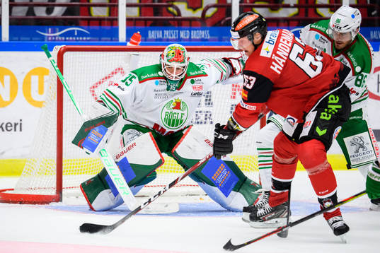 Rögles målvakt Roman Will och Malmö Redhawks Fredrik