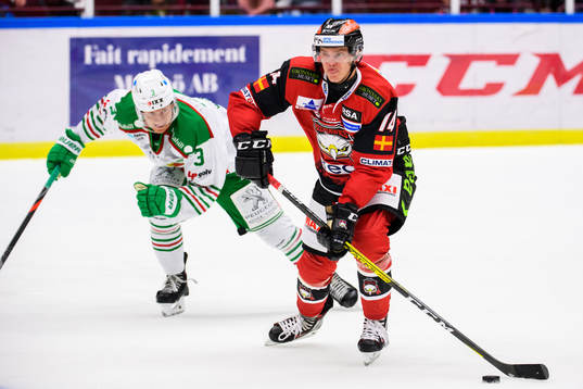 Malmö Redhawks Carl-Johan Lerby och Rögles Daniel Bertov