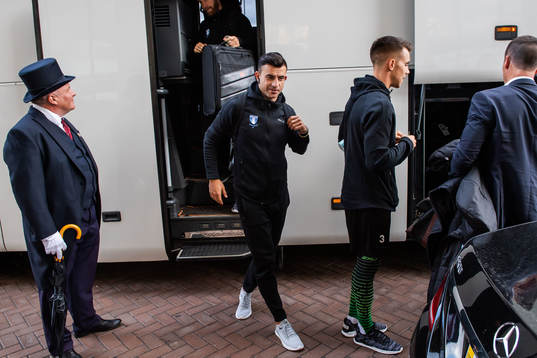 Behrang Safari of Malmö FF arrives at their hotel