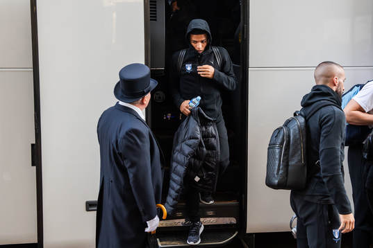 Romain Gall of Malmö FF arrives at their hotel