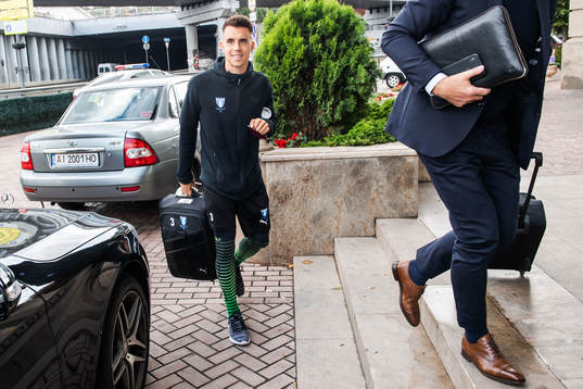 Jonas Knudsen of Malmö FF arrives at their hotel