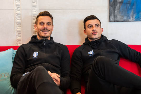 Markus Rosenberg and Behrang Safari of Malmö FF arrives at