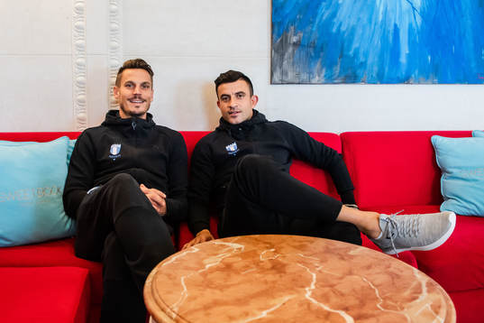 Markus Rosenberg and Behrang Safari of Malmö FF arrives at