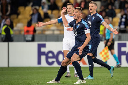 Markus Rosenberg and Sören Rieks of Malmö FF reacts