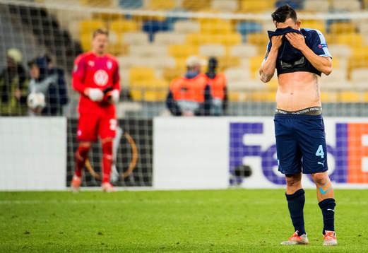 Behrang Safari of Malmö FF looks dejected