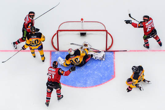 Malmö Redhawks Konstantin Komarek jublar med Johan