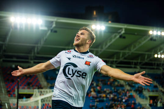 Benjamin Kallman of Viking celebrates