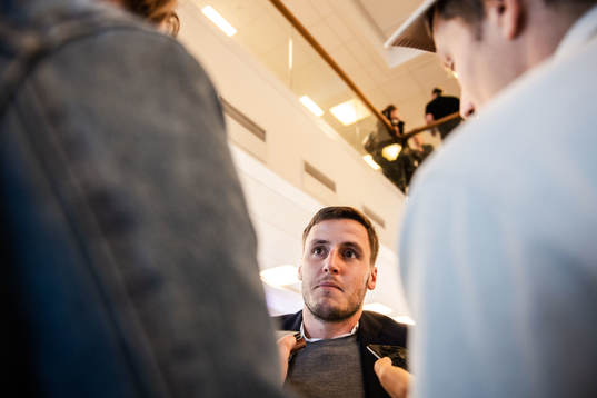 Hammarbys Jeppe Andersen i mixed zone