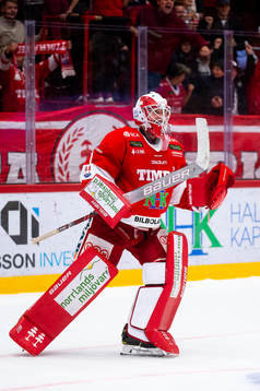 Timrås målvakt Victor Brattström jublar