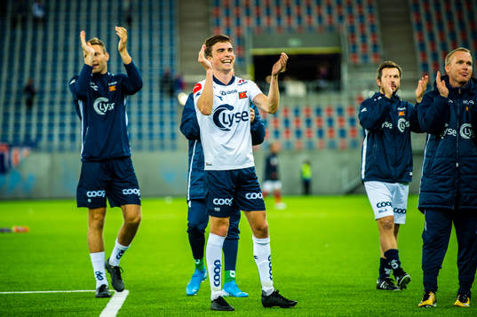 Sondre Flem Bjørshol of Viking celebrates
