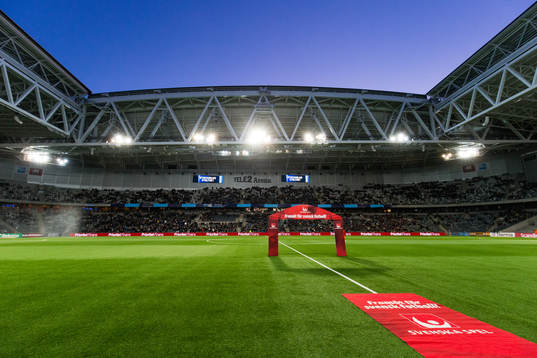 Interiör av Tele2 Arena innan fotbollsmatchen i