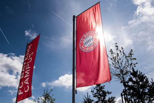 Flags outside the Campus of Bayern Munich