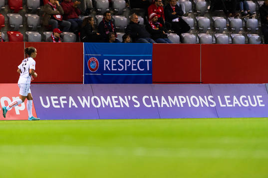 A sign for the UEFA Women’s Champions League