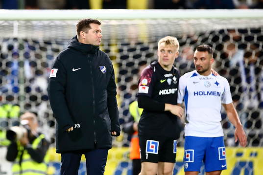 IFK Norrköpings tränare Jens Gustafsson, målvakt Isak