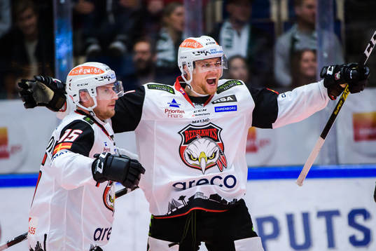 Malmö Redhawks Axel Wemmenborn och Max Görtz jublar