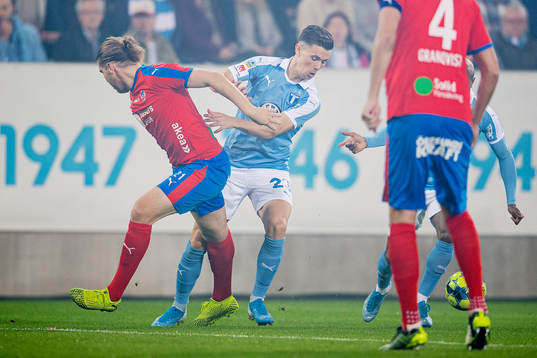 Helsingborgs Charlie Weberg och Malmö FFs Marcus Antonsson