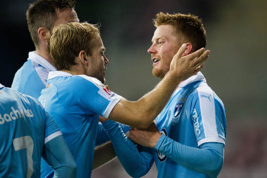 Malmö FFs Oscar Lewicki och Anders Christiansen jublar