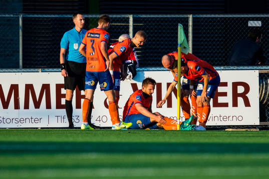Oddbjørn Lie of Aalesund in pain
