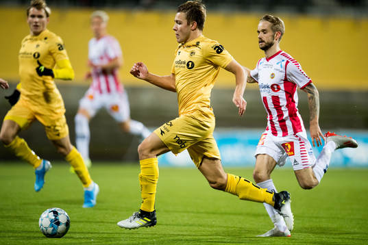 Fredrik André Bjørkan of Bodø/Glimt and Daniel Berntsen