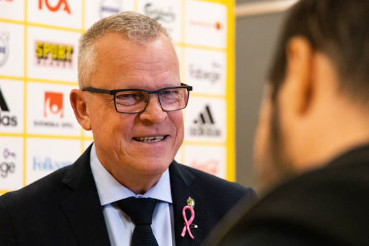 Head coach Janne Andersson of Sweden talks to media