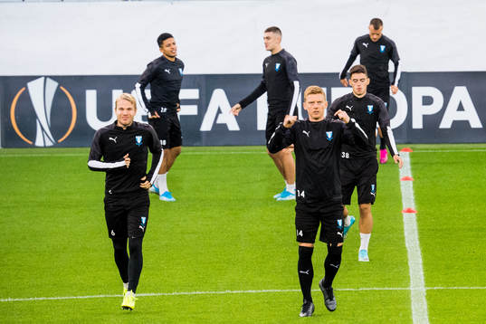Oscar Lewicki and Anders Christiansen of Malmö FF