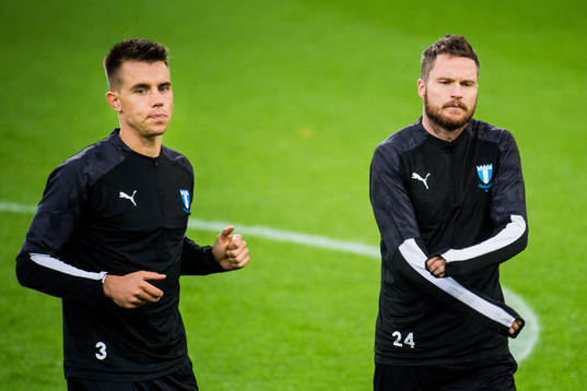 Jonas Knudsen and Lasse Nielsen of Malmö FF xduring a