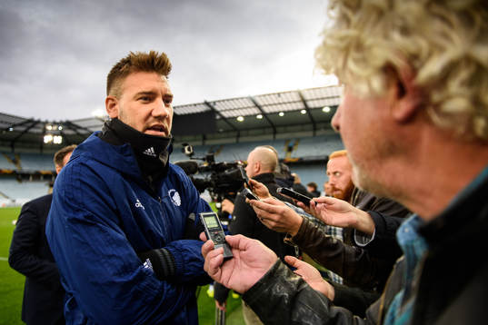 Nicklas Bendtner of FC Köpenhamn talks with media prior to