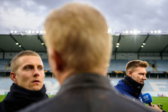 Karl-Johan Johnsson, goalkeeper and Nicklas Bendtner of FC