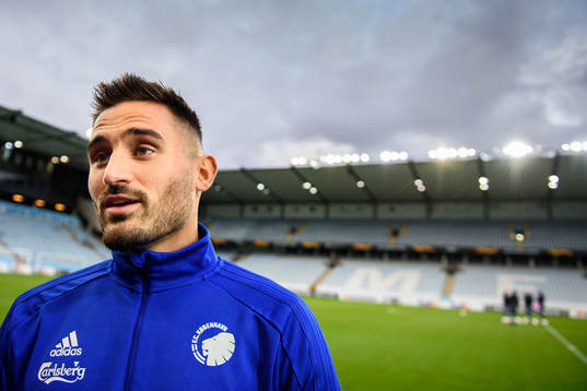 Sotirios Papagiannopoulos of FC Köpenhamn talks with media
